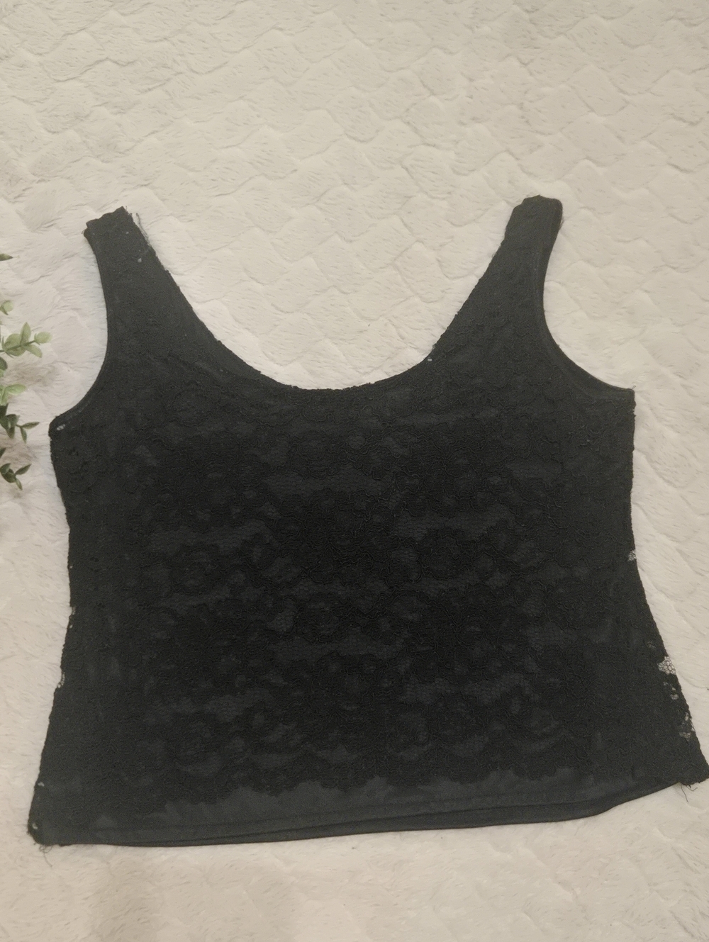 Carol Malony Vintage Black Lace Overlay Cropped Tank Top, Size Medium